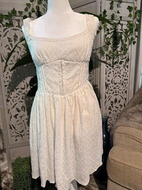 Lush Cream Lace Mini Dress with Square Neck